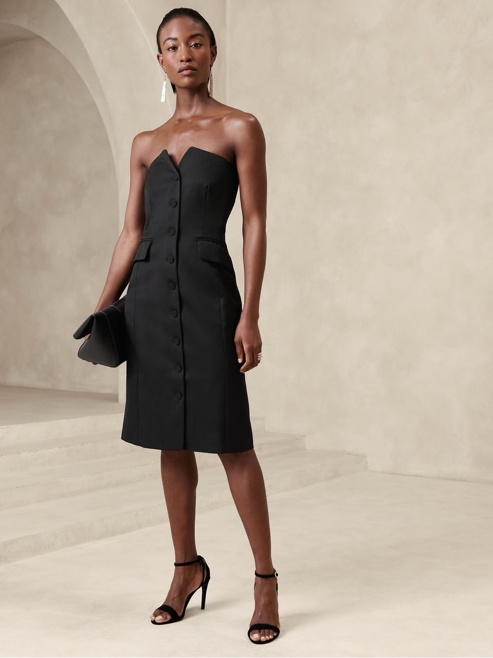 Strapless Banana Republic Black Button-Front Sheath Dress